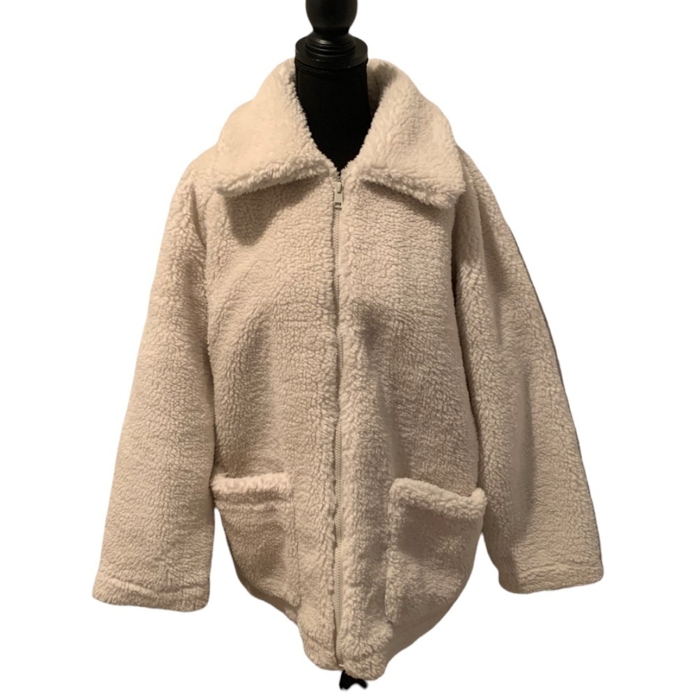 Threadbare Full Zip Oversized Faux Sherpa Jacket Cream Size 10 NWT